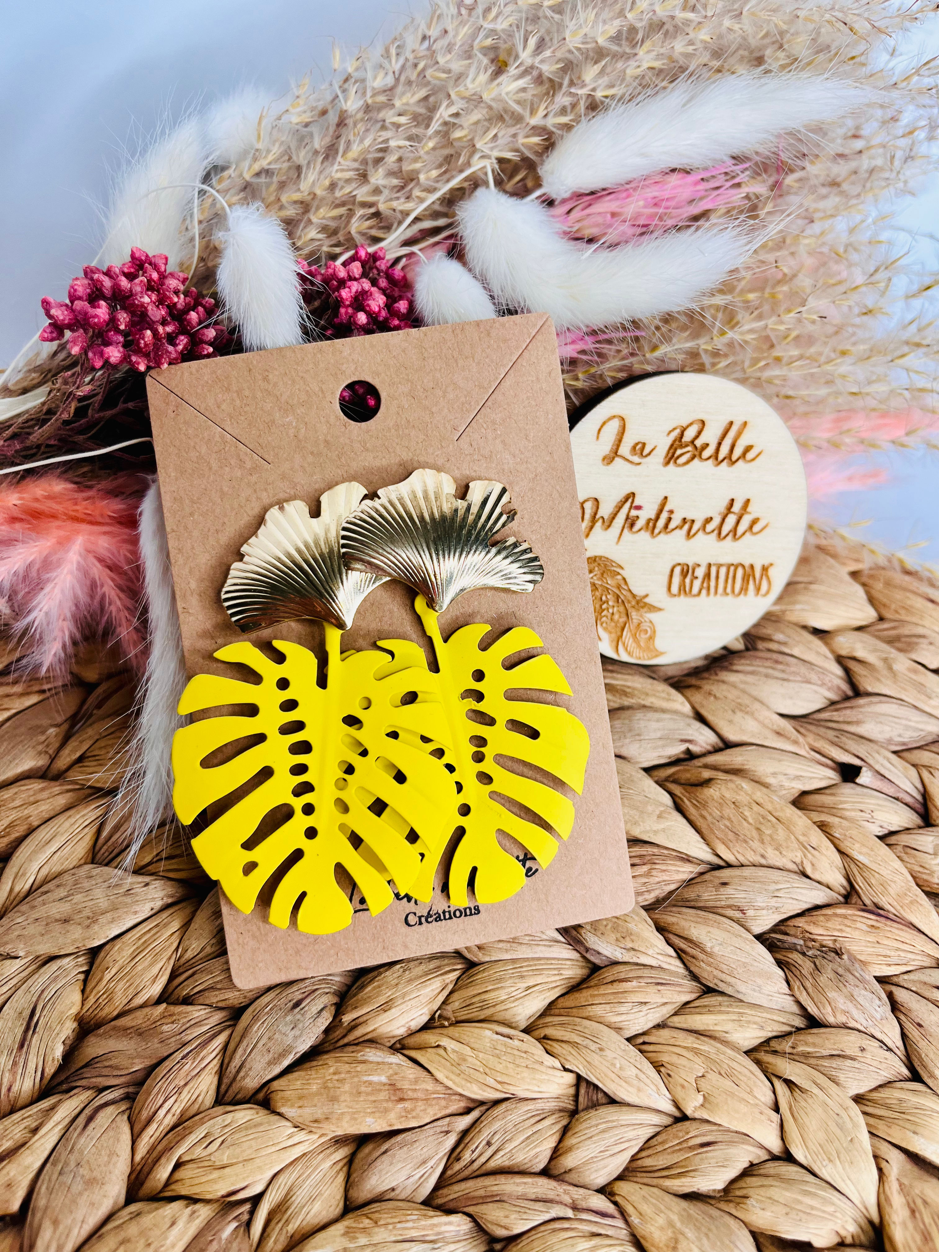 Boucles d’oreilles monstera jaune et doré - ORAVA