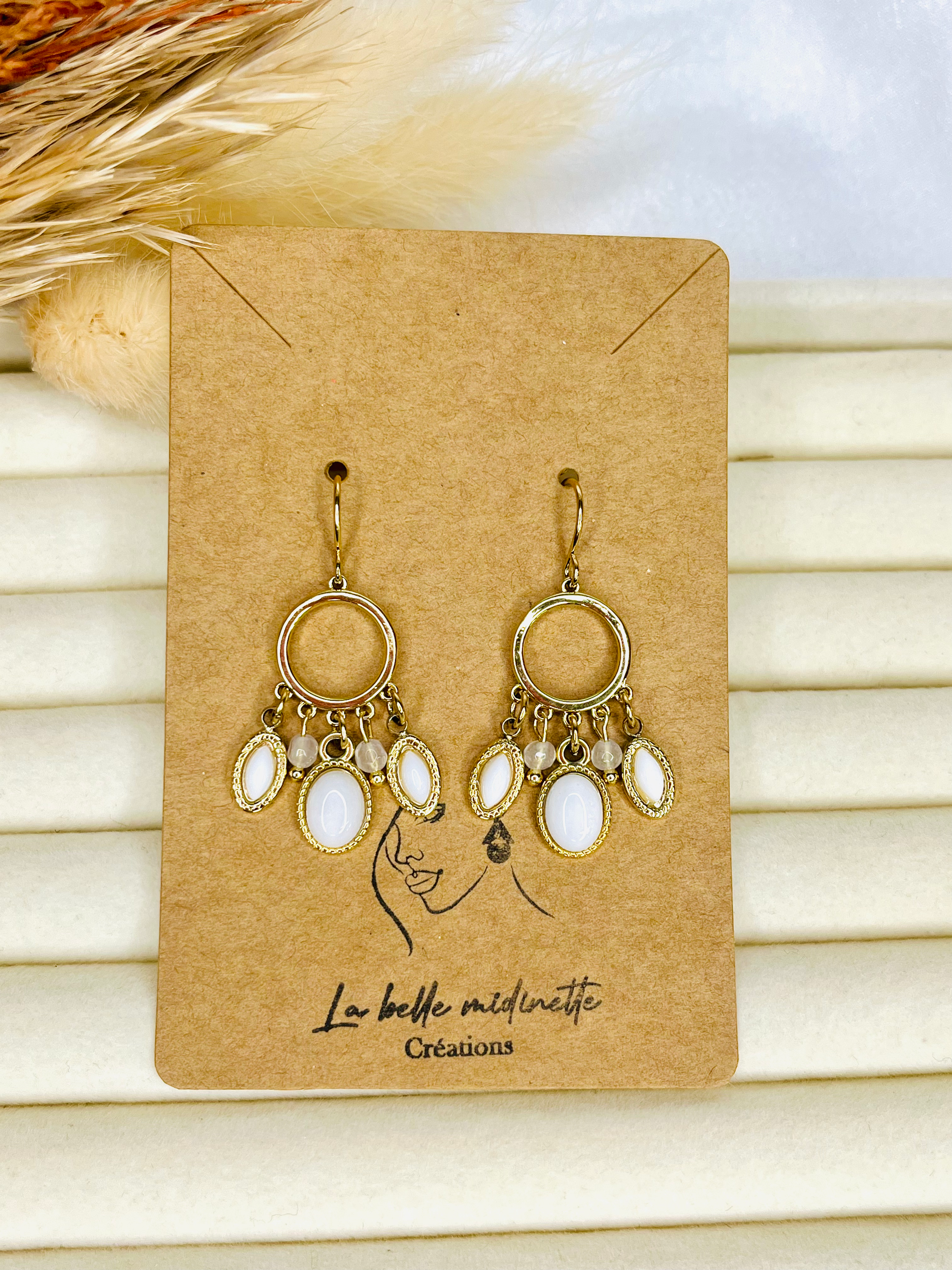Boucles d'oreilles Tyfenn - blanc et doré