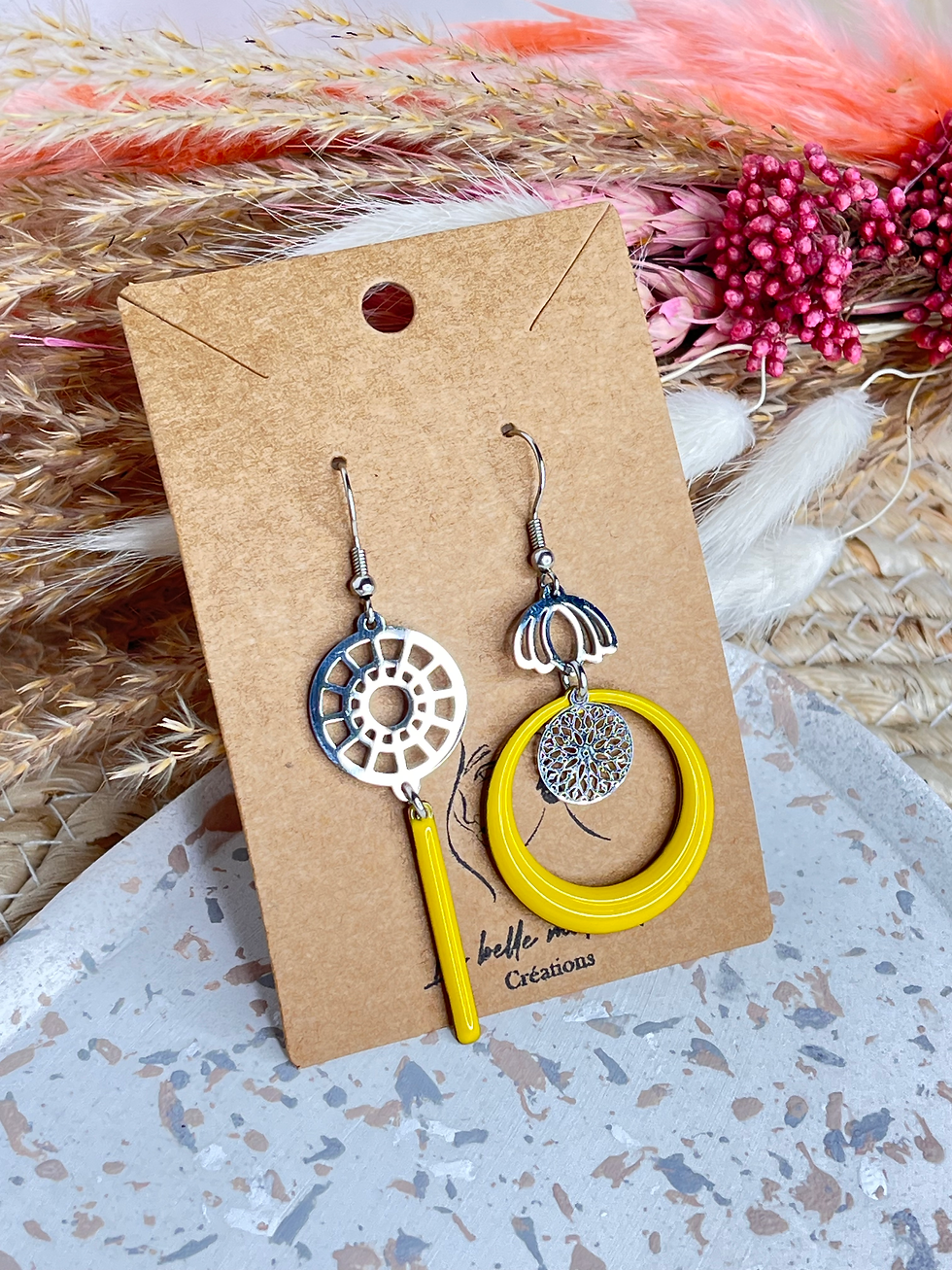 Boucles d’oreilles asymétriques Oréane -argenté et jaune