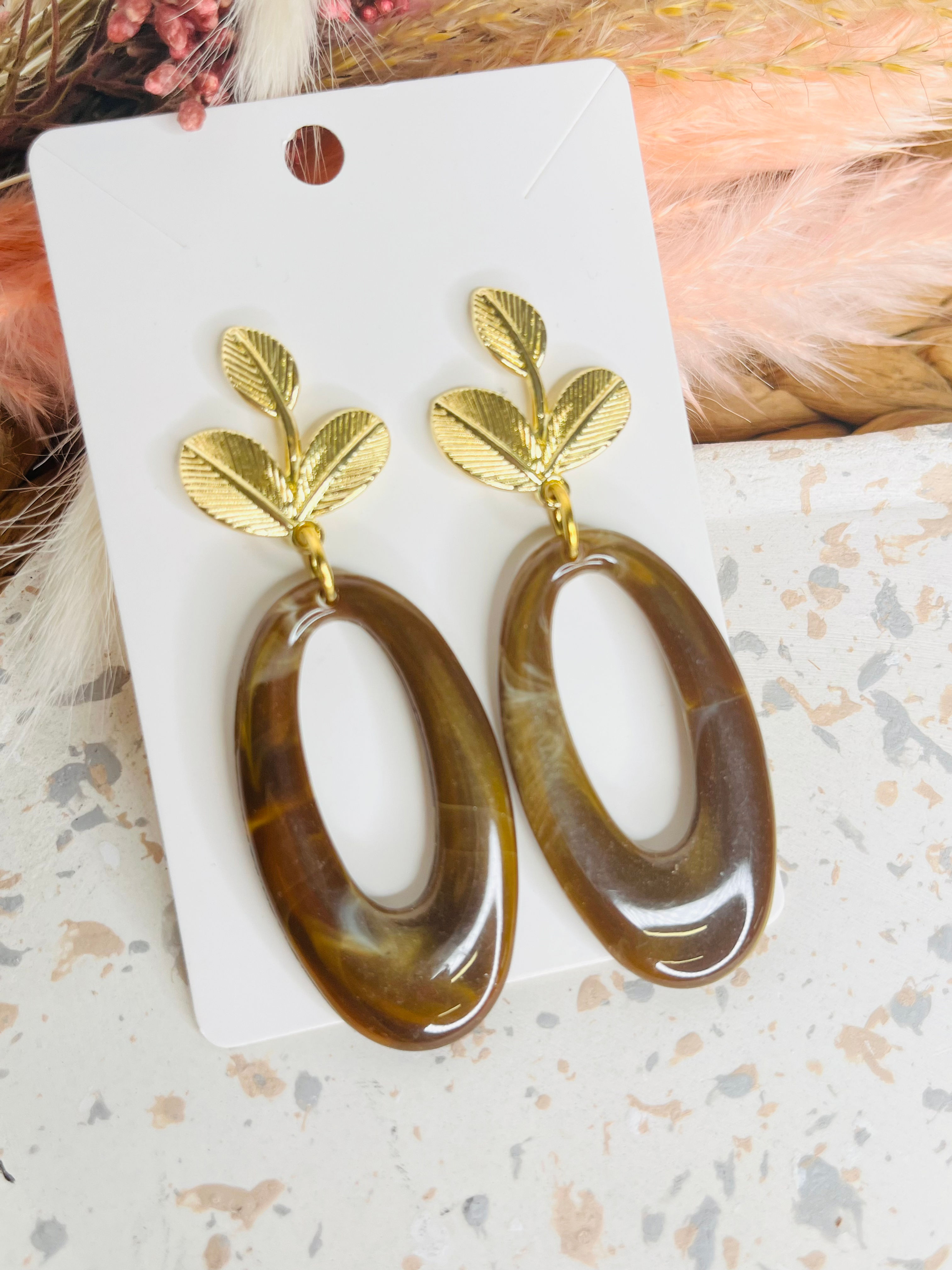 Boucles d’oreilles ZORA – marron marbré