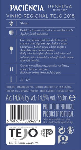 Miniatura: PACIÊNCIA Shiraz Reserva tinto Magnum 1,5L em Caixa