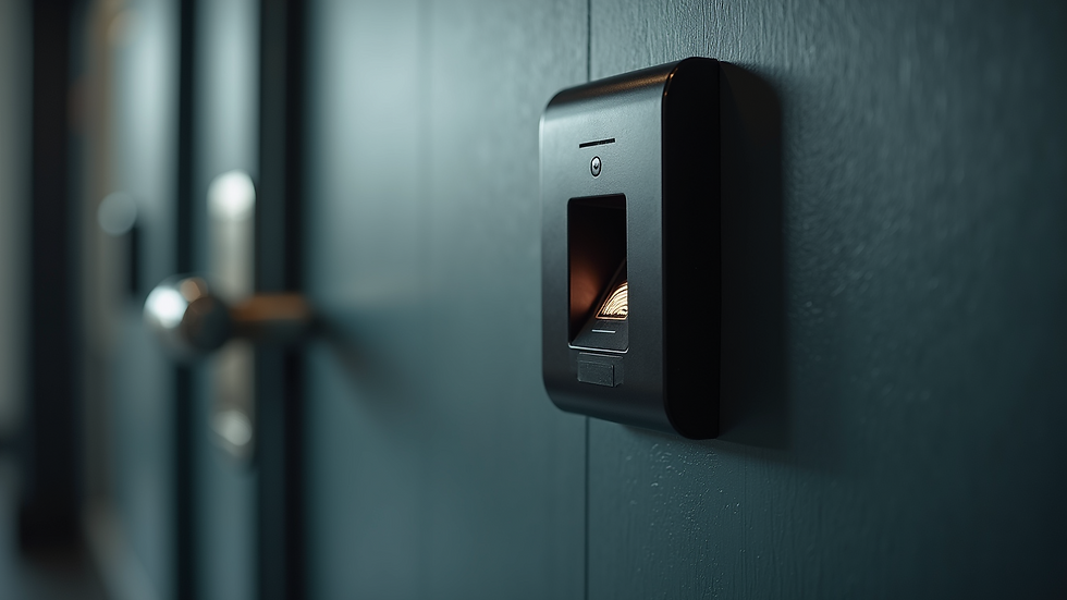 Close-up view of biometric fingerprint scanner on a security door