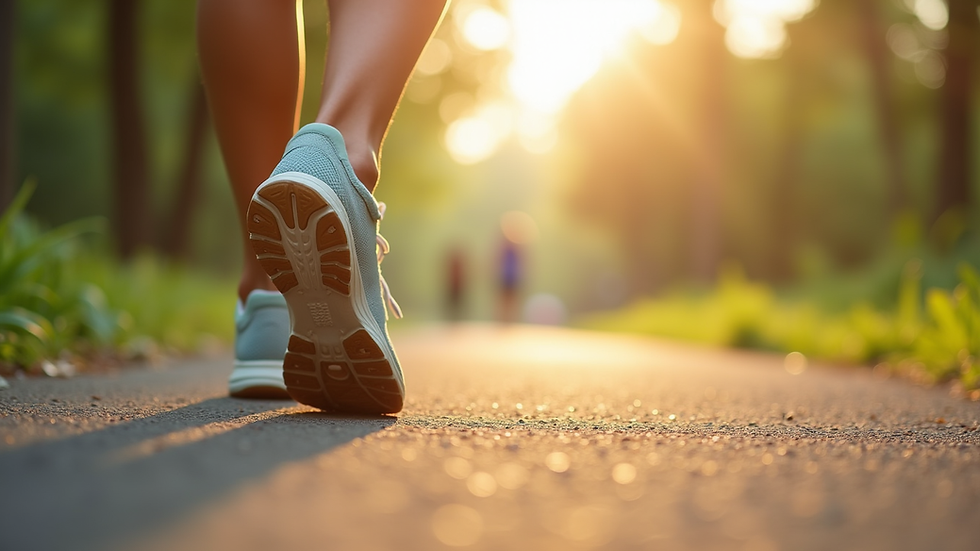 Close-up view of sneakers on a walking path in a park