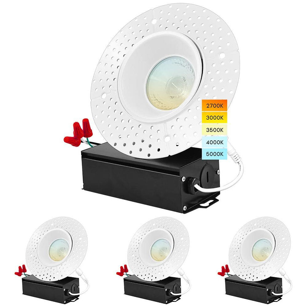 4" Trimless LED Recessed Light J-Box 5 Color Selectable Plaster Downlight 1000 L