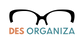 Logo da marca com o símbolo óculos e nome DES Organiza