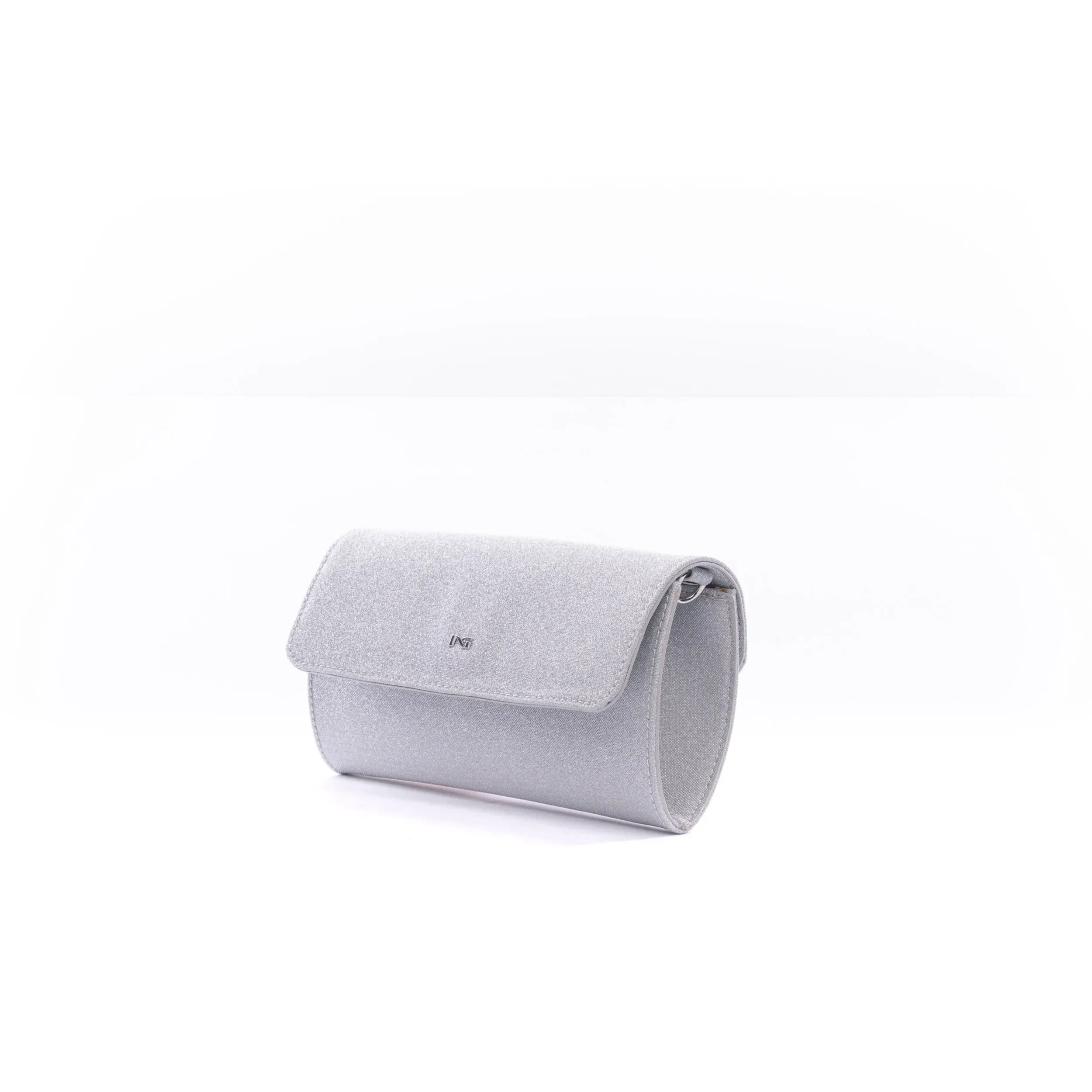 POCHETTE DONNA IN MATERIALE TECNICO NERO GIARDINI LUREX ARGENTO