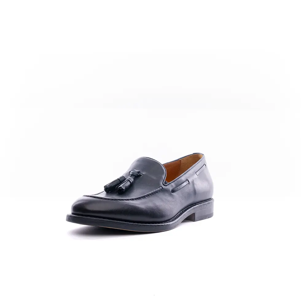 Miniatura: Mocassino uomo "ROSSI" in vitello blu con nappine