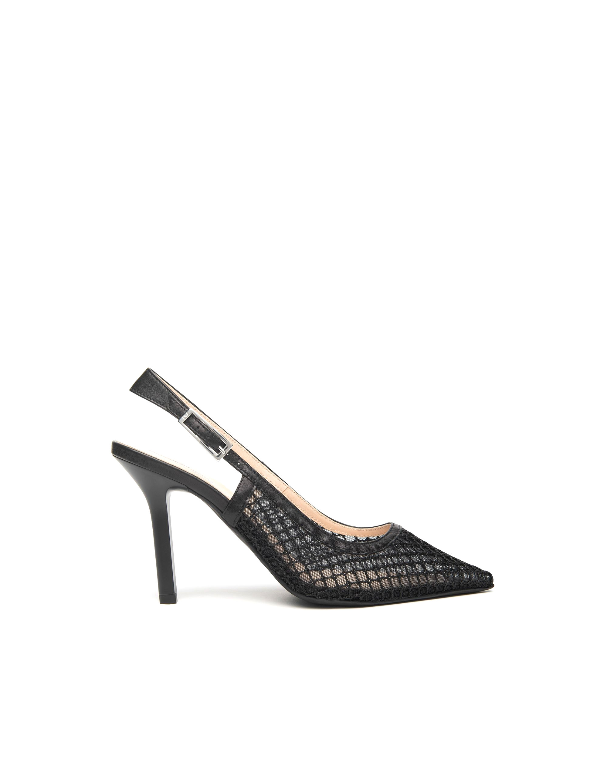 Sling back donna "NERO GIARDINI" in pelle e tela color nero