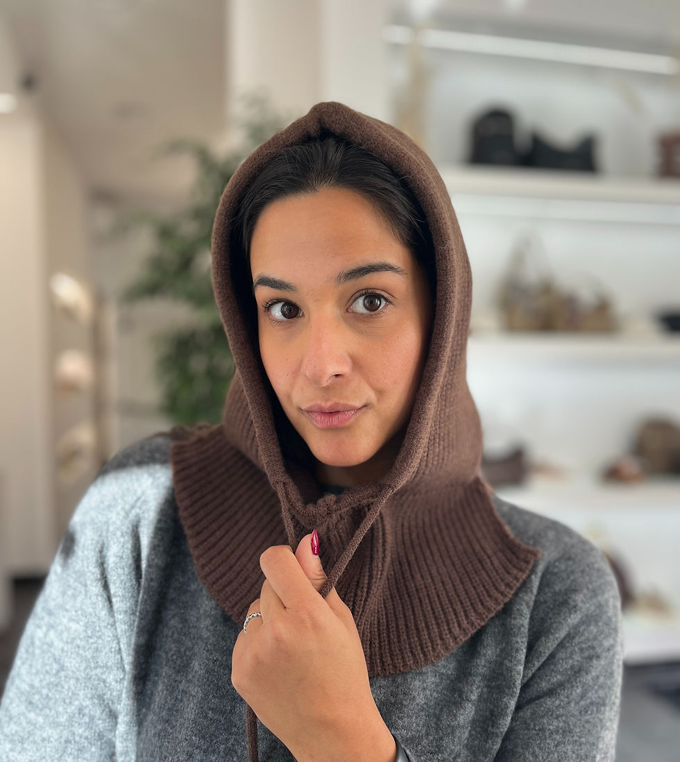 Miniatura: Copricapo donna "BALACLAVA" in viscosa e lana marrone
