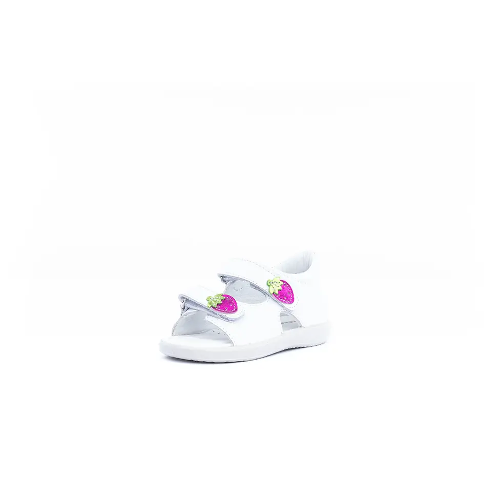 Miniatura: SANDALO FALCOTTO "LEVUKA" DA BAMBINA IN PELLE BIANCO CON FRAGOLE