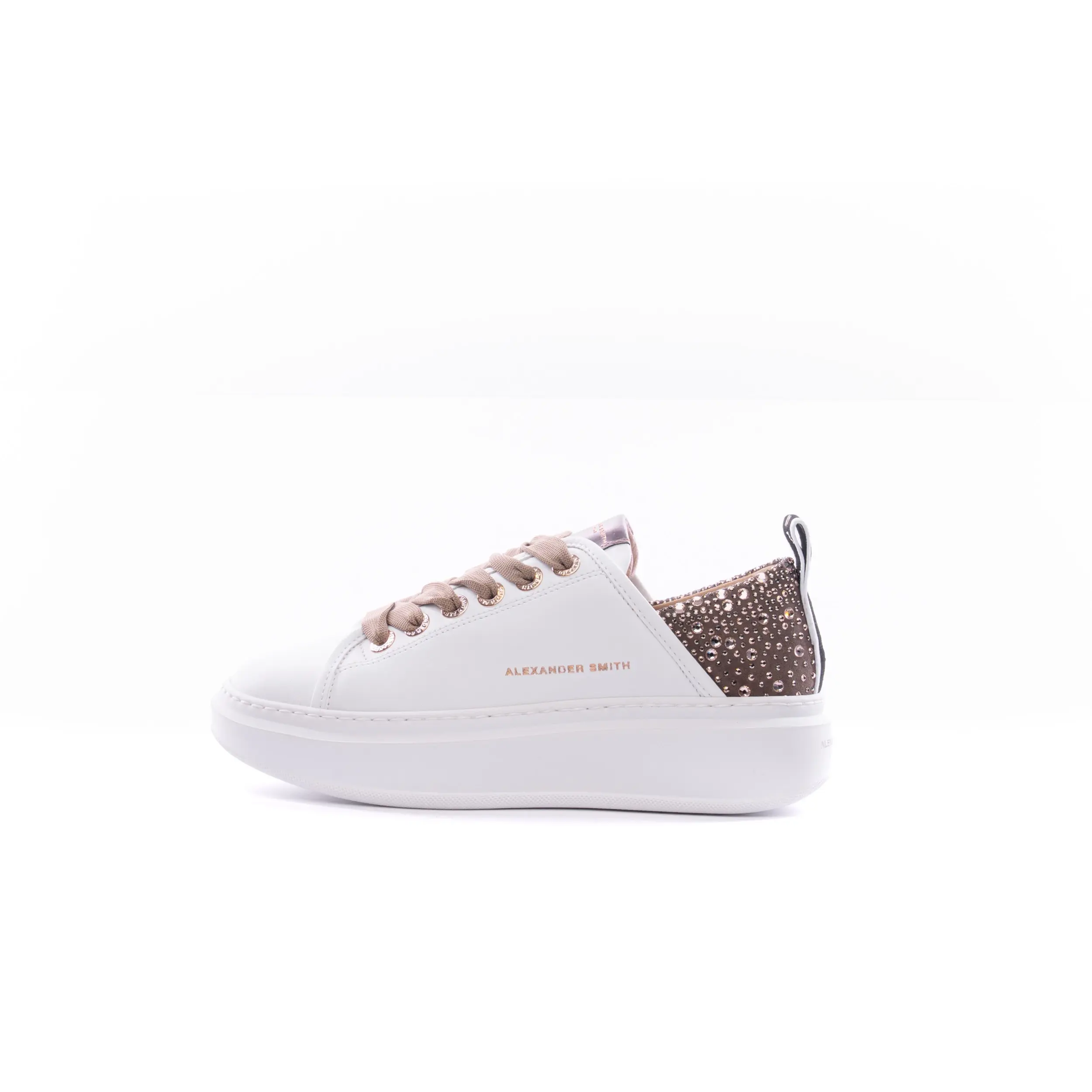 SNEAKERS DONNA ALEXANDER SMITH IN PELLE WHITE CON INSERTI IN STRASS BRONZE