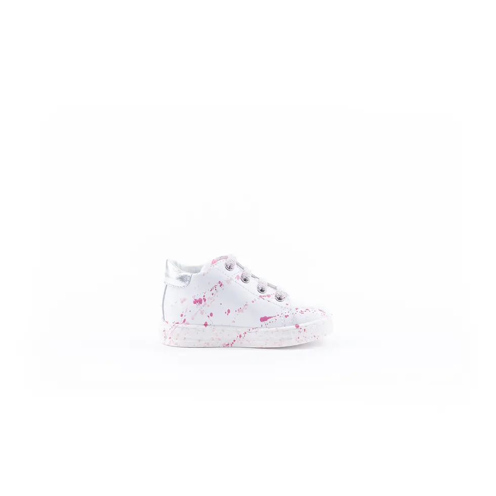 Miniatura: Sneakers bambina "SASHA" FALCOTTO in pelle bianca con schizzi di colore