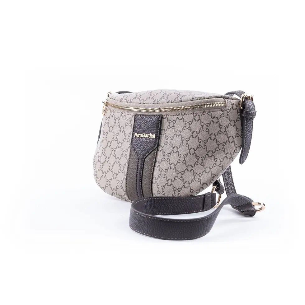 Miniatura: BORSA A TRACOLLA DONNA CON STAMPA MONOGRAM IN MATERALE TECNICO ECRU'