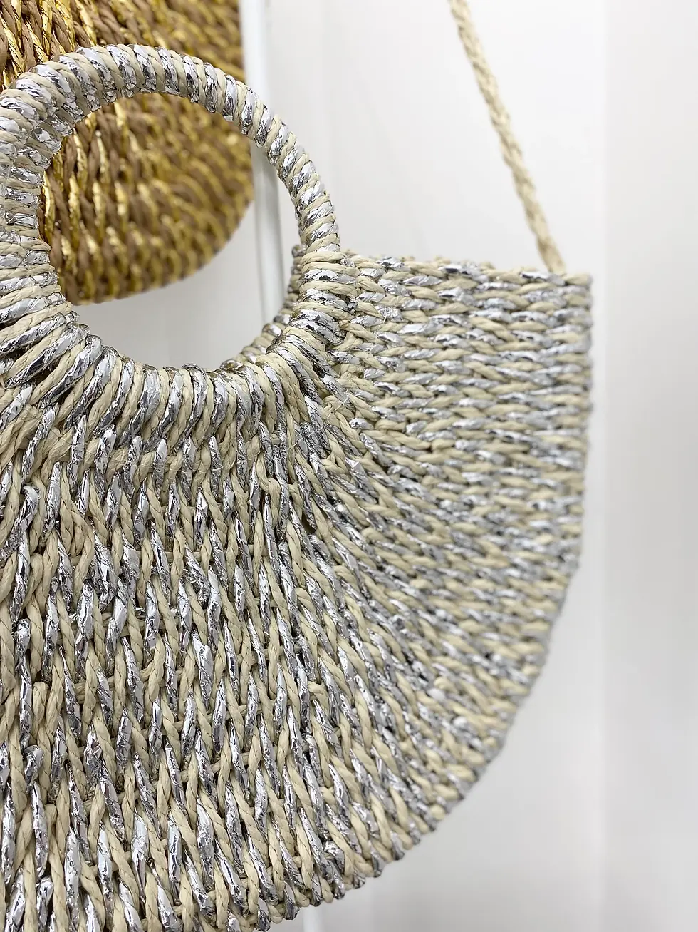 Miniatura: BORSA "PETRA" IN PAGLIA BICOLOR PANNA/SILVER