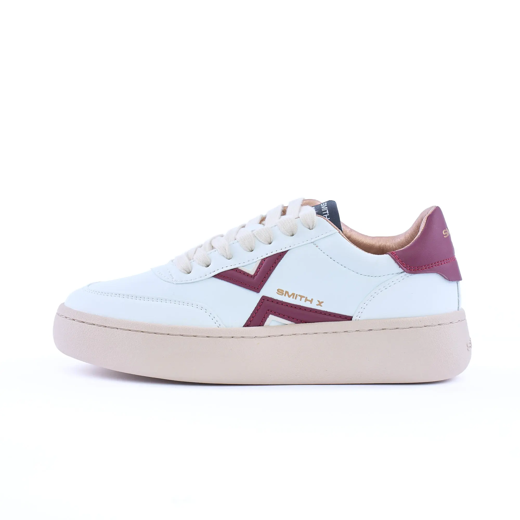 Sneakers donna SMITH X Ocean in bianco con logo laterale e tallone rosso scuro