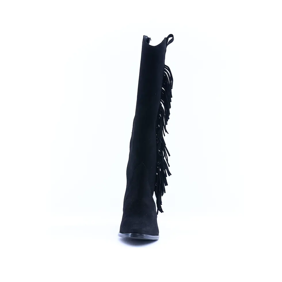 Miniatura: Stivale texano donna "SKA" in suede nero con frange