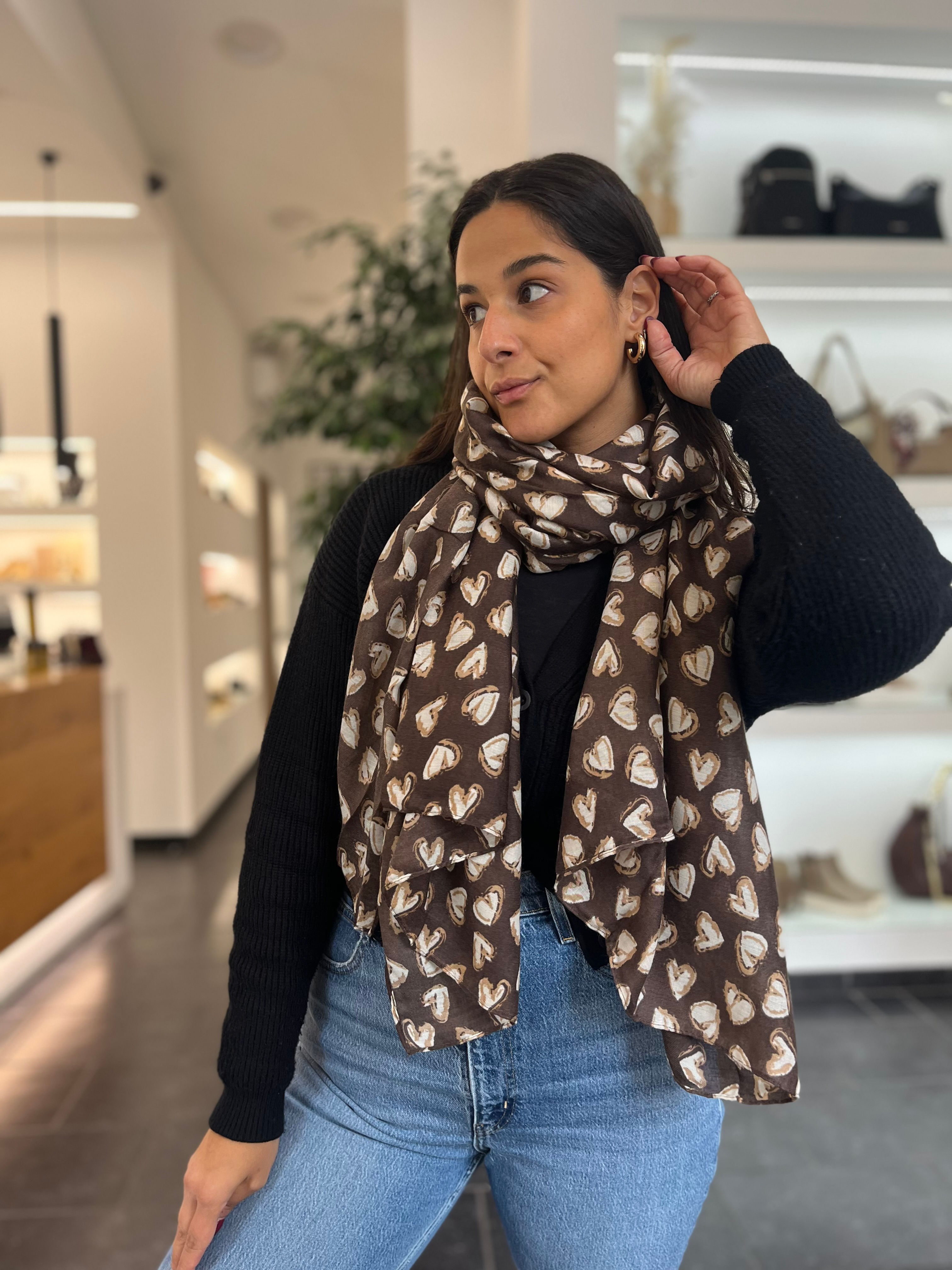 Pashmina donna "CUORICINI" in viscosa marrone