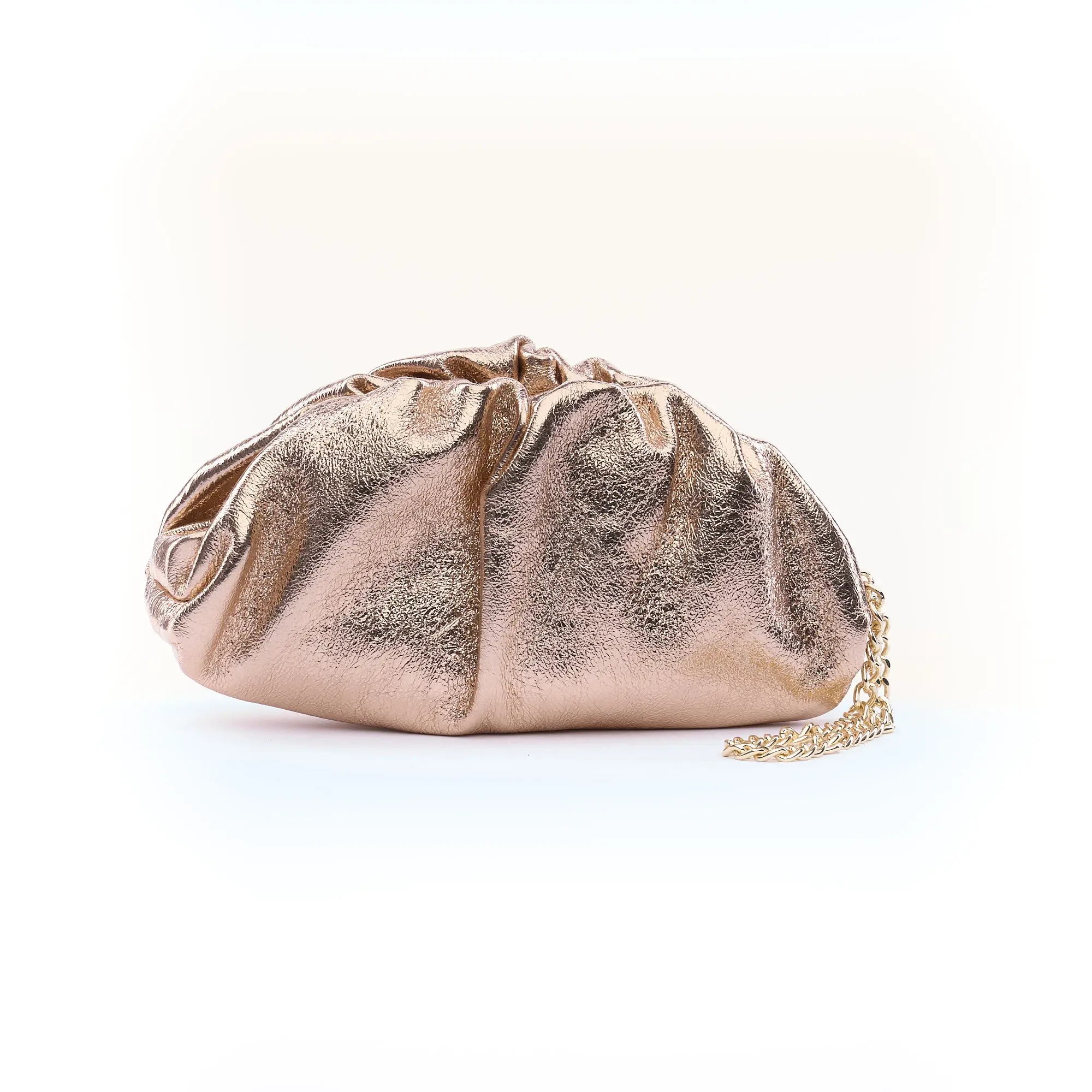 BORSA MINI CLUTCH "ISA" ROSE GOLD IN PELLE LAMINATA