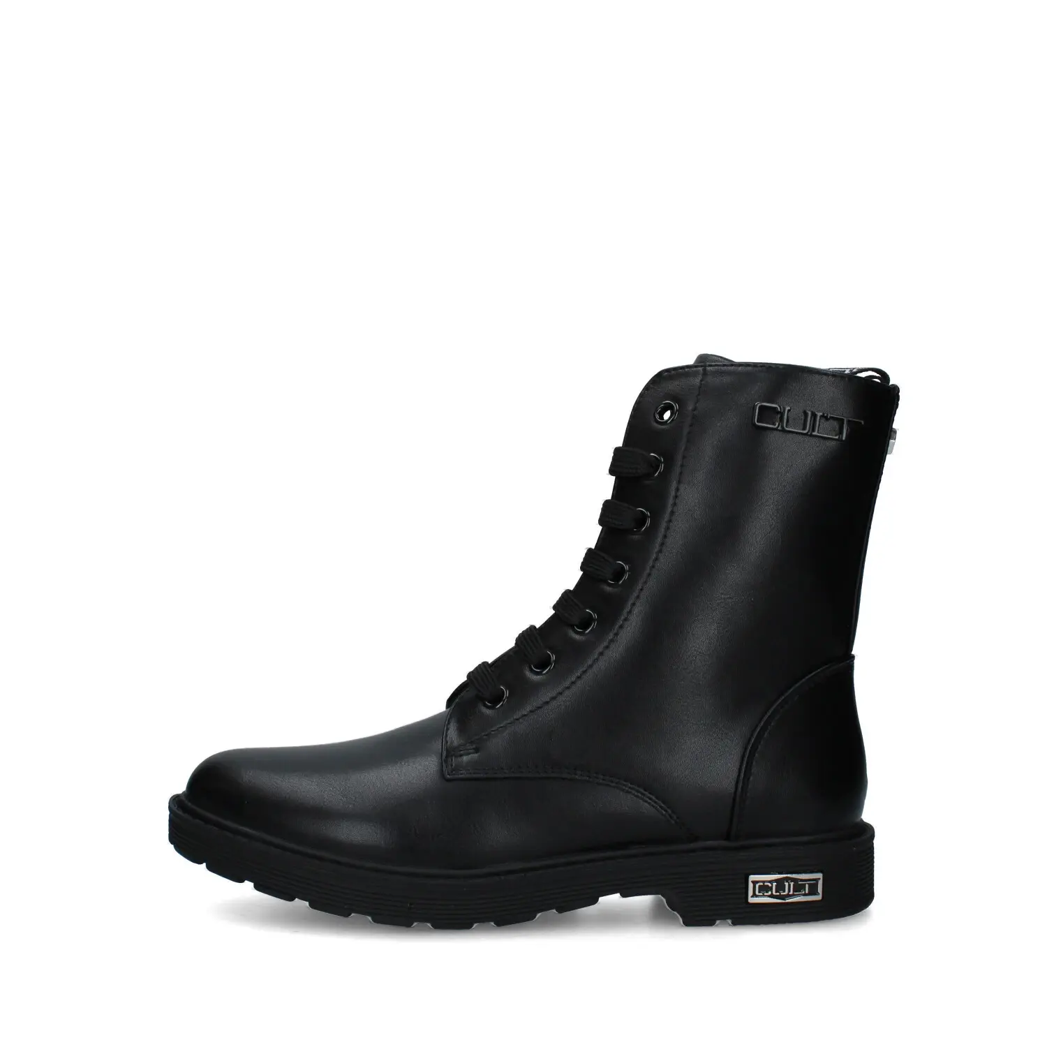 Stivaletto "CULT YOUNG" in materiale tecnico nero con lacci e zip laterale