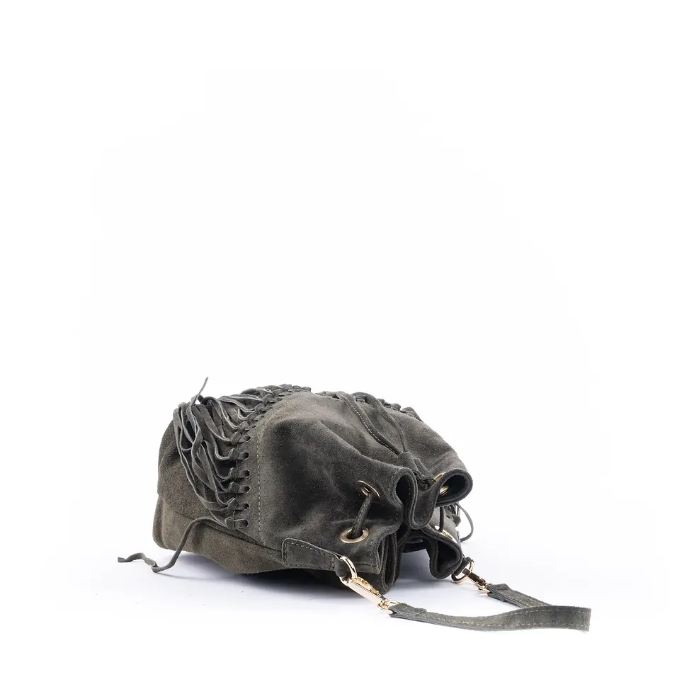 Miniatura: BORSA SECCHIELLO "ZOE" DA DONNA IN CAMOSCIO BOSCO CON FRANGE