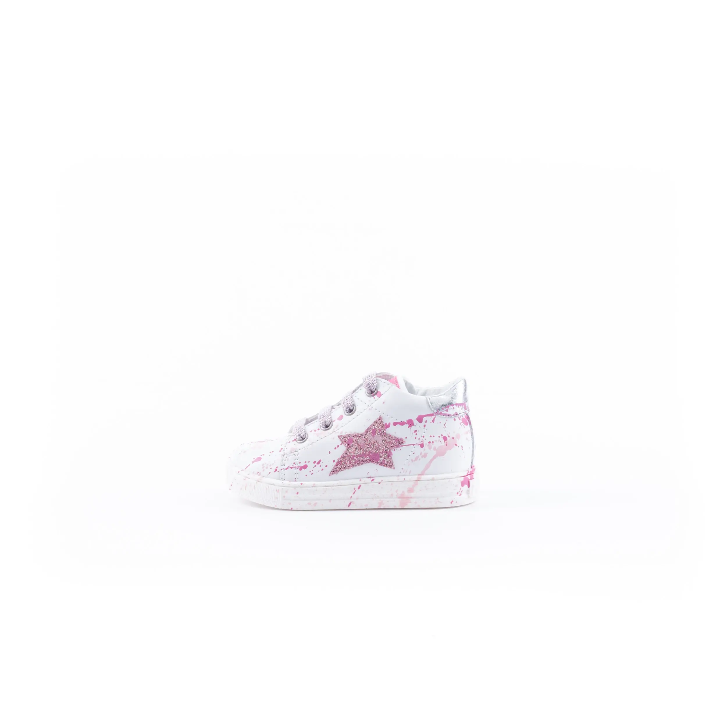 Sneakers bambina "SASHA" FALCOTTO in pelle bianca con schizzi di colore