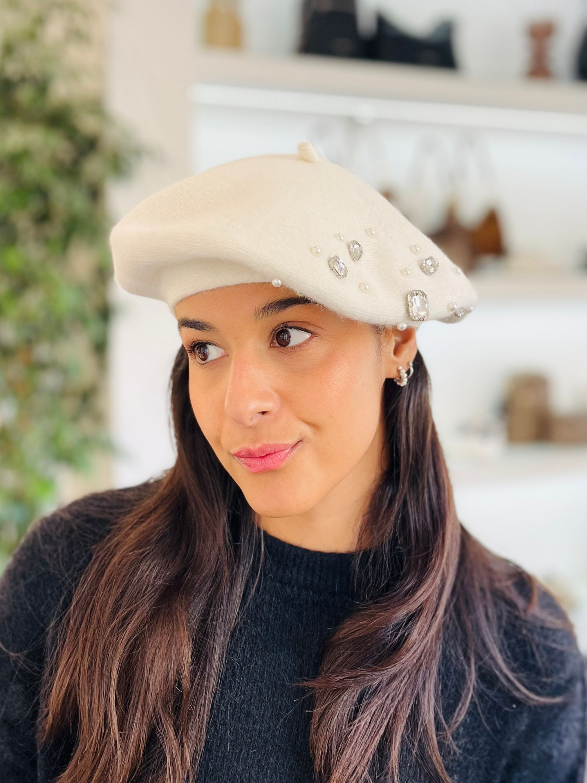 Basco gioiello "PARIS" panna con strass e perle