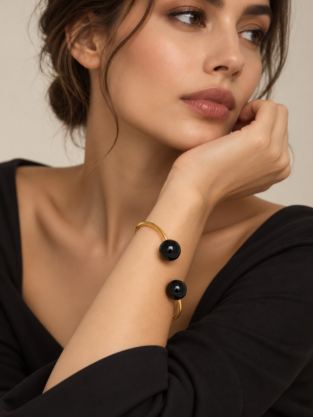 Bracciale donna "BLACK MOON" con sfere nere