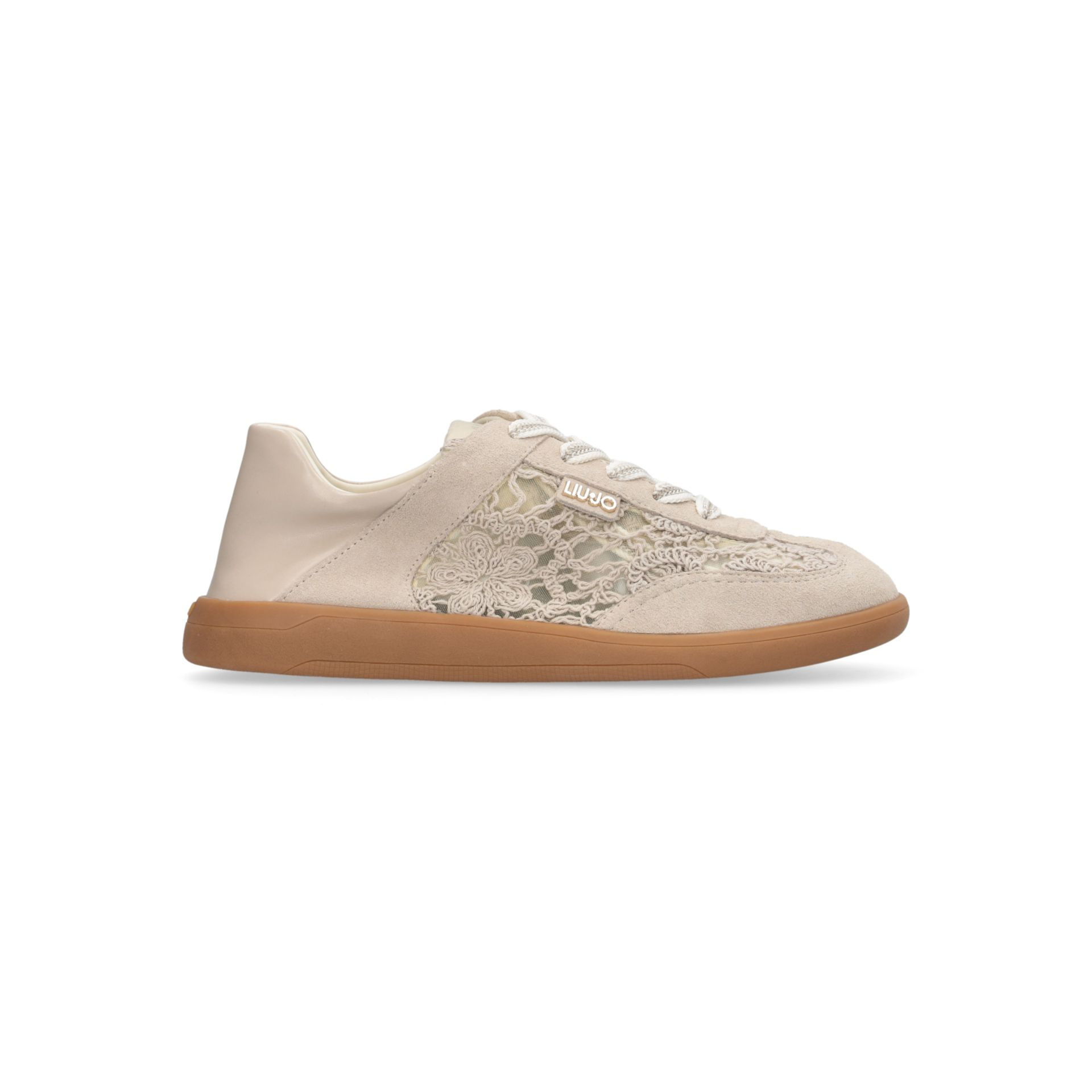 Sneakers donna "LIU JO" in suede con ricamo macramè beige