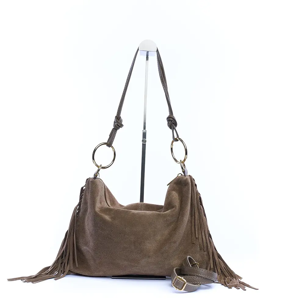 Miniatura: Tracolla donna "LIORA" in suede taupe con frange