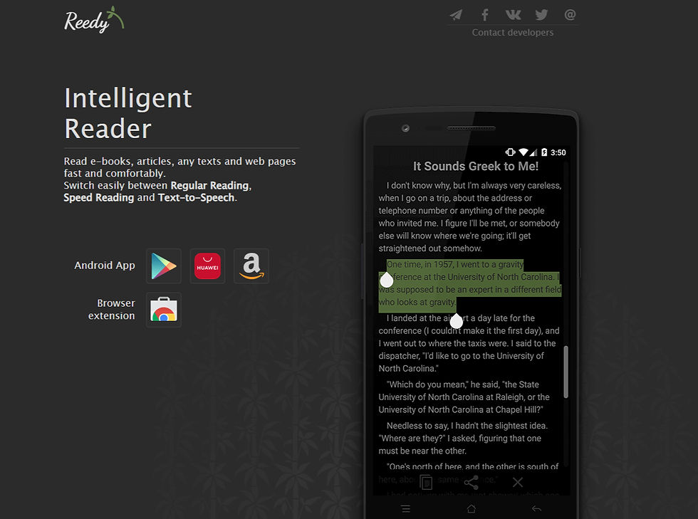 Screenshot of the Reedy speed reading app