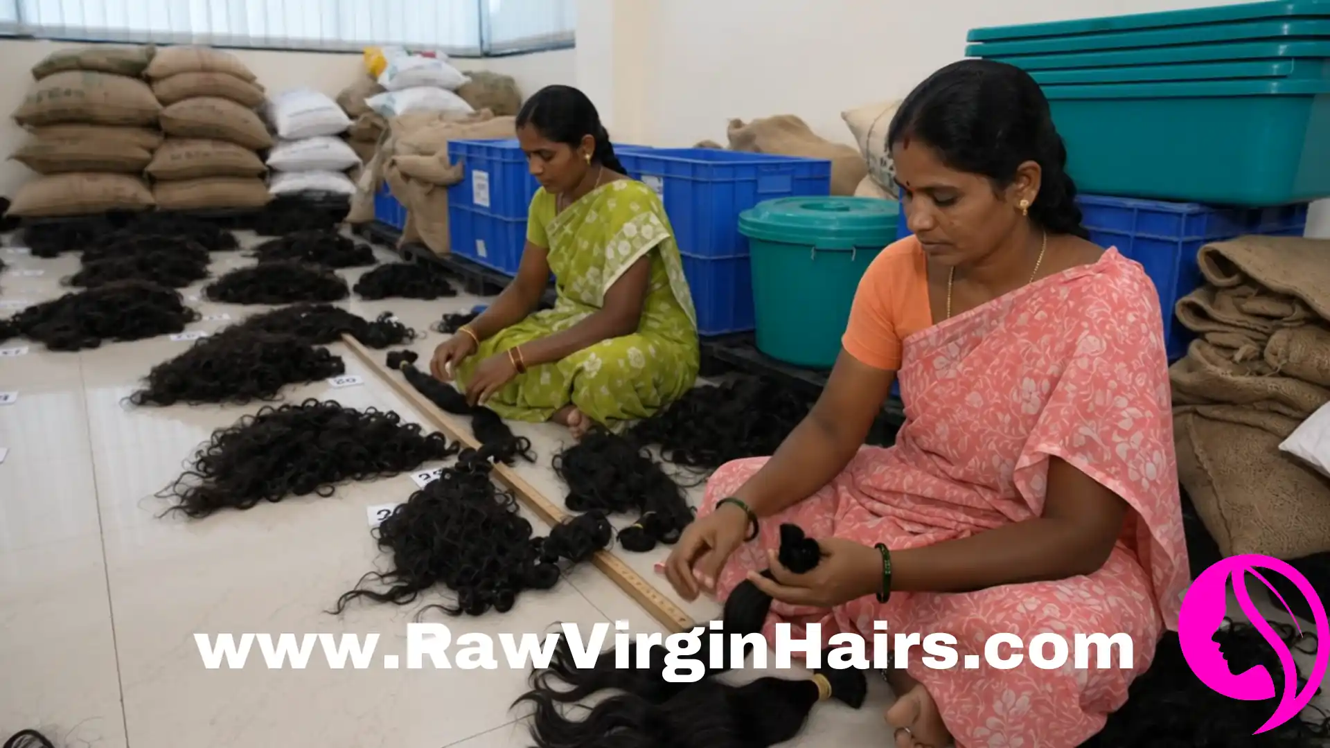 High-quality raw Filipino hair bundles displayed during the sorting and grading process.