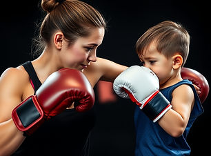 female boxing coach with small child with black background clear faces NO MASKS.jpg