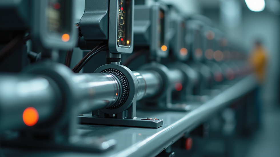 Close-up view of industrial machine with sensors attached