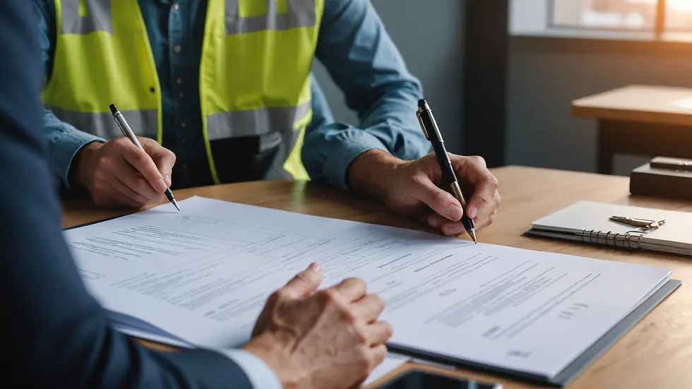 Eye-level view of a smart construction contract being reviewed