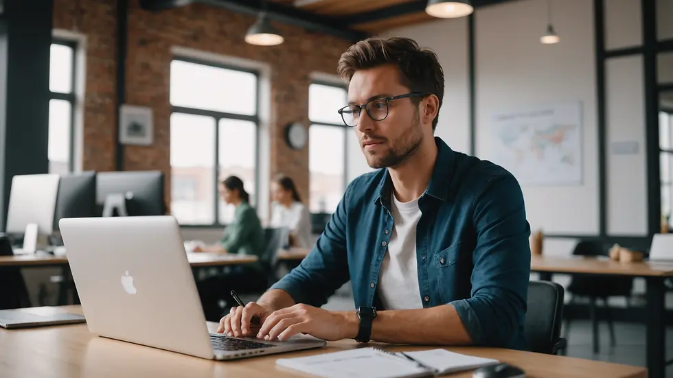 Eye-level view of an employee working remotely