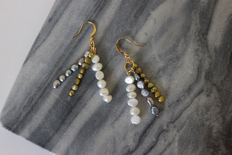 Thumbnail: Peacock + Chartreuse Pearl Strand Earrings
