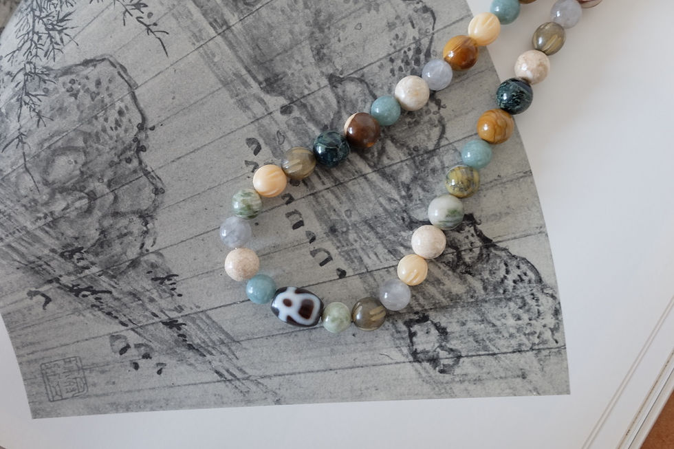 Thumbnail: Wealth God Dzi Earthly Beaded Necklace