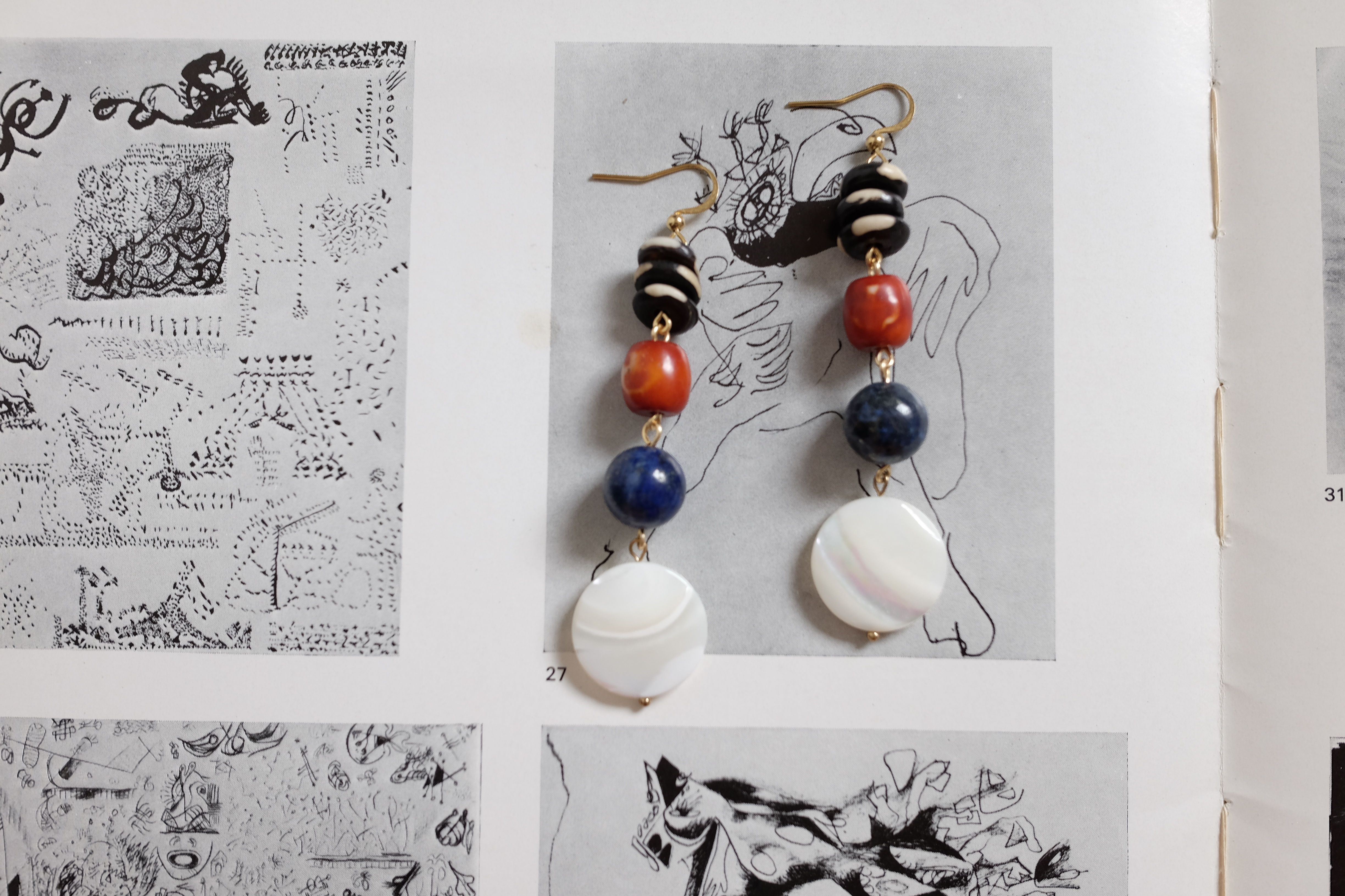 Dzi and Bone Drop Earrings
