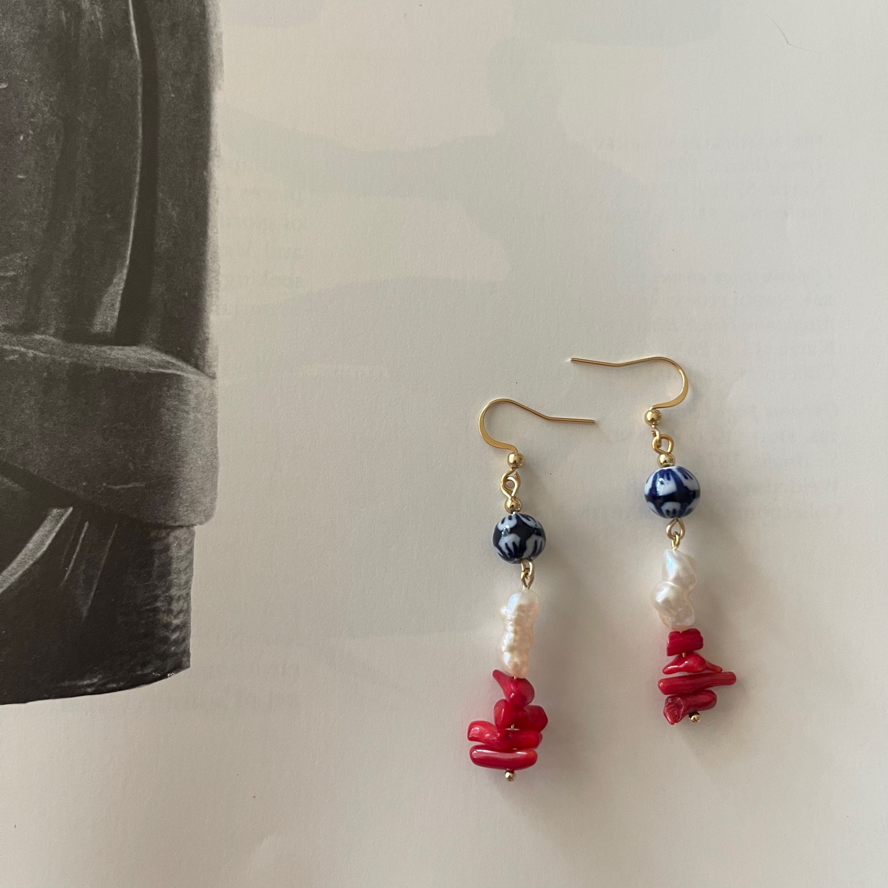 Baroque, Coral and Ceramic Earrings