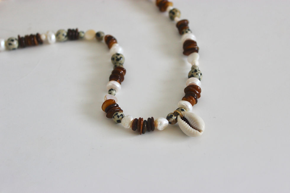 Thumbnail: Cowrie Shell Danum + Dalmatian Jasper Necklace