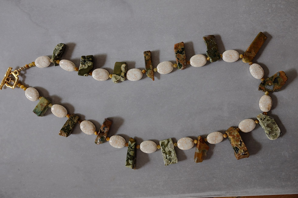 Thumbnail: Mandirigma Rhyolite, Magnesite + Tigers Eye Necklace