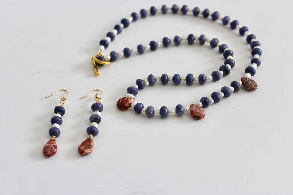 Thumbnail: Ash Lavender Opal + Leopard Jasper + Pearl Necklace