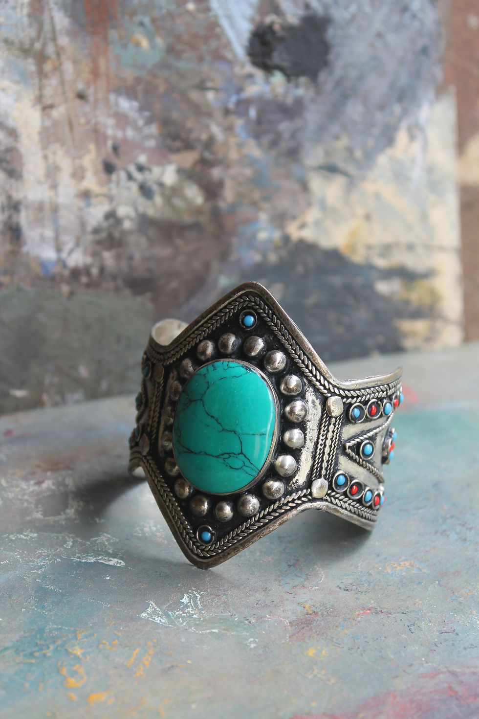 Thumbnail: Turquoise and coral Cuff