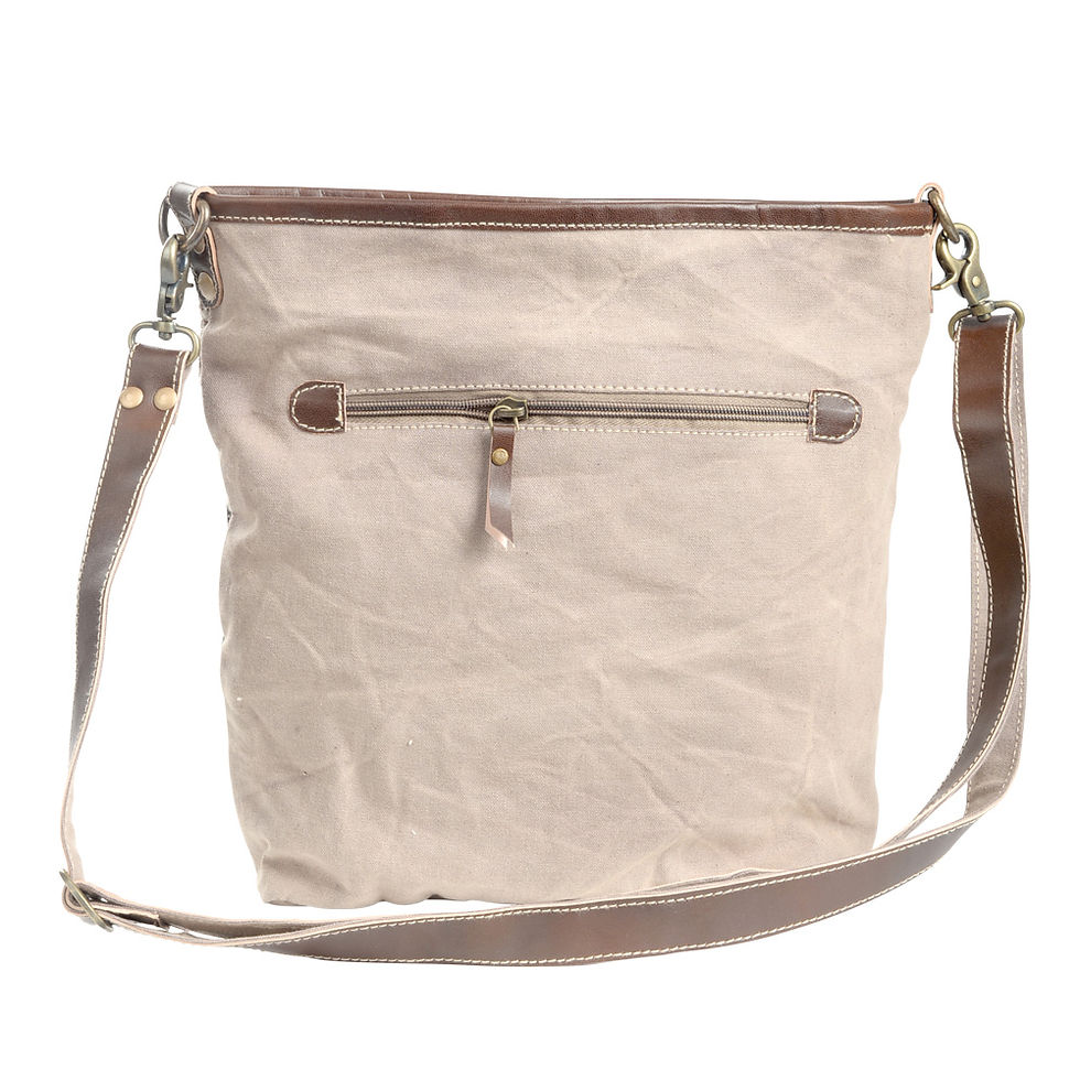 Thumbnail: Vintage Tapestry Fabric With Leather Trim And Zipper Clousure