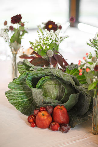 Cabbage used as a natural decorative element on a wedding table