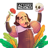a cartoon image of William Shakespeare holding a rose and a skull