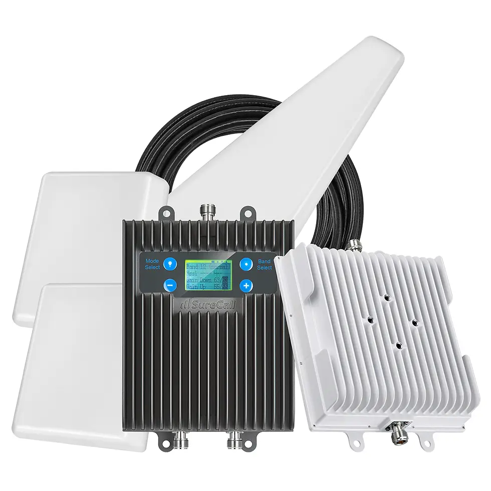 Thumbnail: SureCall 5X Max commercial signal booster system with outside amplifier and host amplifier