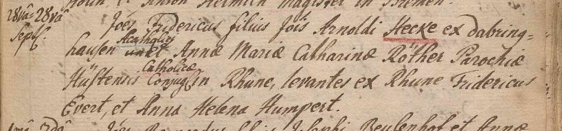 Ein Taufeintrag im Kirchbuch mit nachträglichen Ergänzungen
