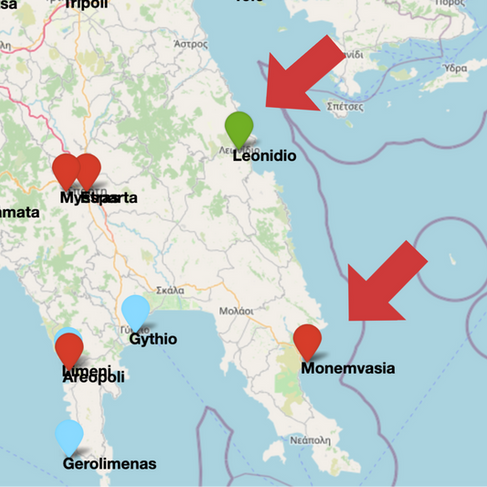 Destinos no Peloponeso Leste Mapa Zoom