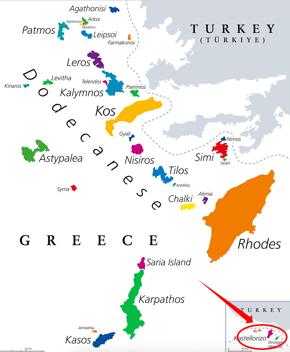 Mapa do Dodecaneso e a Ilha de Kastellorizo